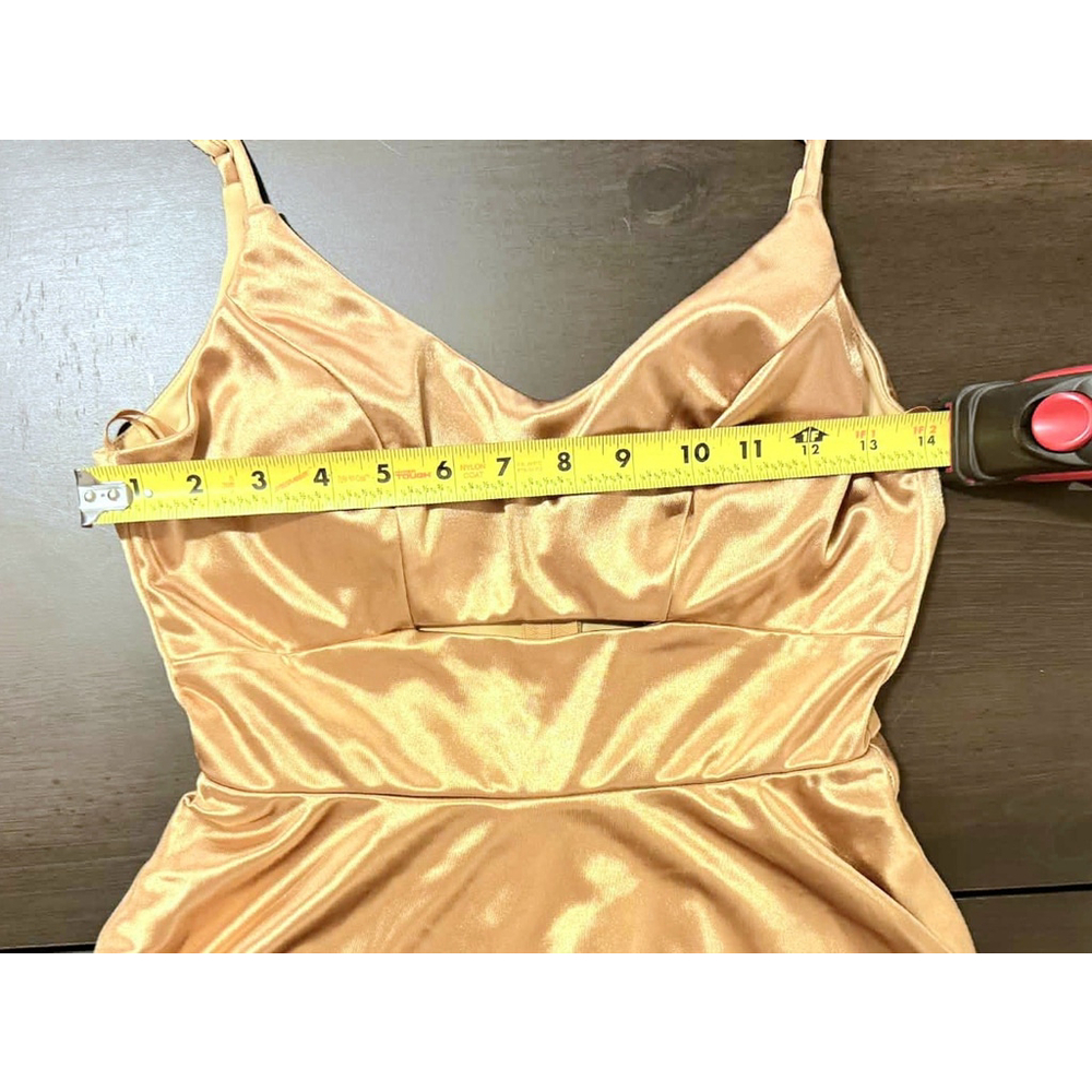 City Studio JUNIORS Satin Like Dark Gold Mini Flare Cocktail Dress SZ 9 / 10 - Picture 13 of 16